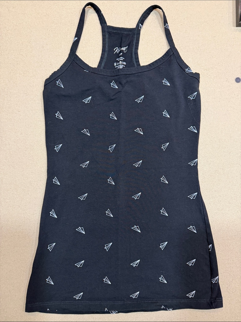 Kismet Black Tank with White Paper Airplane Print